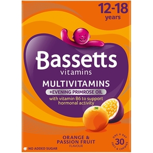 Bassetts 12-18 Years Multivitamins + Evening Primrose Oil Orange & Passion Fruit Flavour 30s