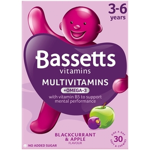 Bassetts 3-6 Years Multivitamins + Omega-3 Blackcurrant & Apple Flavour 30s