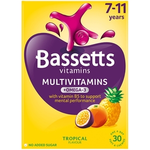 Bassetts 7-11 Years Multivitamins + Omega 3 Tropical Flavour 30s