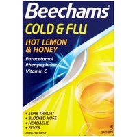 Beechams Cold & Flu Hot Lemon & Honey Sachets 5s