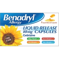 Benadryl Allergy Liquid Release 10mg Capsules 7s