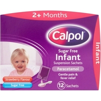 Calpol Infant Strawberry Flavoured Sugar Free Suspension Sachets 12x5ml