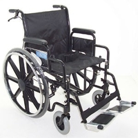 Z-TEC Folding Heavy Duty Extra Wide Black Steel Wheelchair - 22"