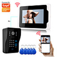 application tuya enregistrement de cliché wifi / filaire moniteur de 7 pouces interphone mains libres un à un portier vidéo avec caméra hd 1080p détection de mouvement rfid