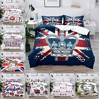 Ensemble de housse de couette british element londres reine couronne garçon gife pour enfant gife ensemble de literie 2/3 pièces avec 1 ou 2 taies d