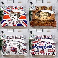 Ensemble de housse de couette british element londres reine couronne garçon gife pour enfant gife ensemble de literie 2/3 pièces avec 1 ou 2 taies d