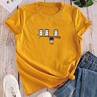 T shirt Femme"idien Fin de semaine Sans Doublure Graphique Oiseau Animal Manches Courtes Imprimé Col Rond Hauts Standard Haut de base 100% Coton basique Blanche Noir Jaune