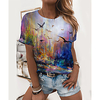 T shirt Femme"idien Fin de semaine Sans Doublure Graphique Paysage Manches Courtes Imprimé Col Rond Hauts Standard Haut de base basique Arc-en-ciel miniinthebox