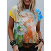 T shirt Femme"idien Fin de semaine Sans Doublure Graphique Pissenlit Manches Courtes Imprimé Col Rond Hauts Standard Haut de base basique Arc-en-ciel miniinthebox