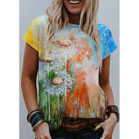 T shirt Femme"idien Fin de semaine Sans Doublure Graphique Pissenlit Manches Courtes Imprimé Col Rond Hauts Standard Haut de base basique Arc-en-ciel miniinthebox