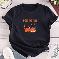 T shirt Femme"idien Fin de semaine Sans Doublure Graphique Texte Bande dessinée Manches Courtes Imprimé Col Rond Hauts Standard Haut de base 100% Coton basique Noir Jaune Vert