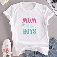T shirt Femme"idien Fin de semaine Sans Doublure Graphique Texte Manches Courtes Imprimé Col Rond Hauts Standard Haut de base 100% Coton basique Blanche Noir Rouge
