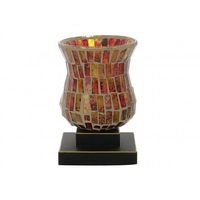 Harlequin Tealight Holder with Red Art Glass on a Black Plinth