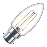 Philips Classic 2W Warm White LED Decorative Filament Candle Bulb - Bayonet Cap