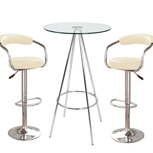 Amber Clear Glass Bar Table With 2 Zenith Cream Bar Stools