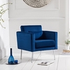 Colony Modern Accent Chair In Blue Velvet With Chrome Legs