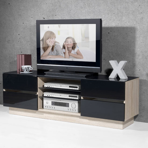 Corian LCD TV Stand In Canadian Oak With High Gloss Black Fronts