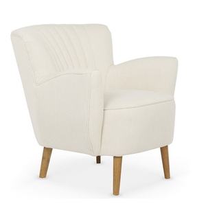 Rosario Fabric Lounge Chair In Cream With Wooden Legs