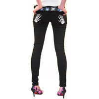 Criminal Damage Skinny Fit Jeans with Skeleton Hands (Black/White)