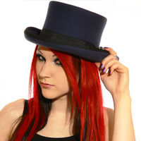 Raven Top Hat with Bat Brooch (Navy)