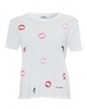 Lauren Moshi Womens Croft White T-Shirt,  Watercolour Lips Tee