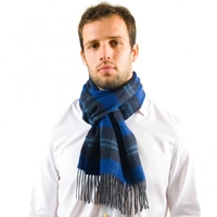 Blue Check Patterned 100% Wool Scarf