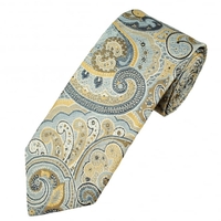 Profuomo Shades Of Blue,  Yellow & Ivory Patterned Silk Designer Tie