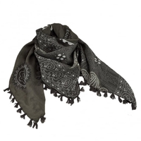 Shades of Grey & White Floral Mosaic Patterned Square Cotton Scarf