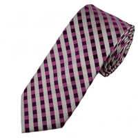 Shades of Purple & Silver Checked Luxury Narrow Silk Tie