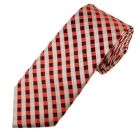 Shades of Red & Silver Checked Luxury Narrow Silk Tie