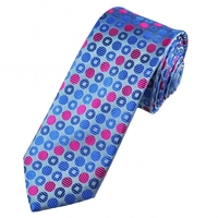 Tresanti Reale Grey,  Royal Blue,  French Navy & Fuchsia Pink Circles Patterned Silk Designer Tie