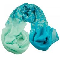 Turquoise & Blue Flowers Long Floral Evening Scarf,  Shawl.