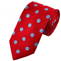 Van Buck Scarlet Red & Light Blue Bold Polka Dot Silk Tie