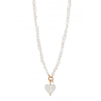 Mood Gold Plated Fresh Water Pearl O Ring Murano Glass Heart Necklace