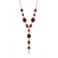 Mood Gold Plated Red Crystal Halo Y Drop Necklace
