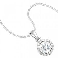 Round cubic zirconia surround sterling silver pendant necklace