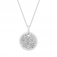 Sterling Silver 925 Rope Detail Cubic Zirconia Pave Disc Pendant Necklace