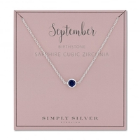 Sterling Silver Sapphire Blue Coloured Cubic Zirconia September Birthstone Necklace On A Gift Card