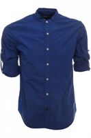 Pin Banded Grandad Shirt Blue