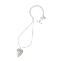 Silver Heart + Pale Green Crystal Pendant Necklace