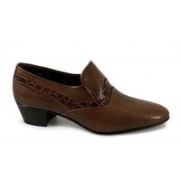 ALVEZ Mens Soft Leather Reptile Cuban Heel Shoes Tan Brown