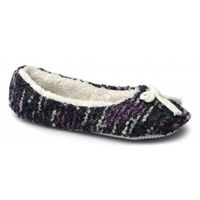 AMELIA Ladies Warm Bow Full Slippers Navy