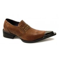 AVERY Mens Pointed Cuban Heel Cowboy Shoes Tan