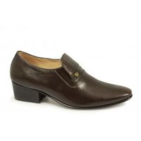 CALAIS Mens Soft Leather Plain Cuban Heel Shoes Brown