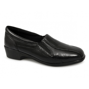 LORETTA Ladies Leather Wedge Loafers Black