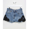 REWORKED VINTAGE LEVI High Waisted Blue Black Lace Detail Shorts