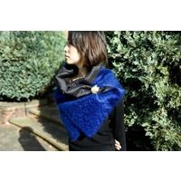 Hand made long,  raw silk and mohair shawl in Cobalt blue