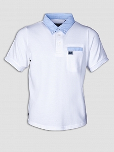 Kids Woven Collar Polo White