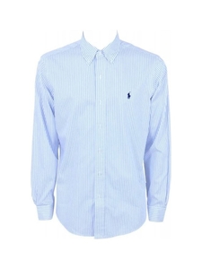 Button Down Stripe Twill Shirt - White/Blue