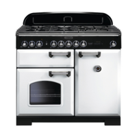 Rangemaster 113850 (CDL100DFFWH/C) CLASSIC DELUXE 100cm Dual Fuel Cooker,  White,  Chrome Trim